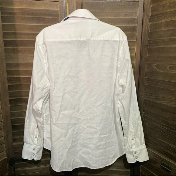 robert graham white dress shirt Robert Graham White Dress Shirt Long Sleeve Cotton Smart-Casual Size XL Preppy